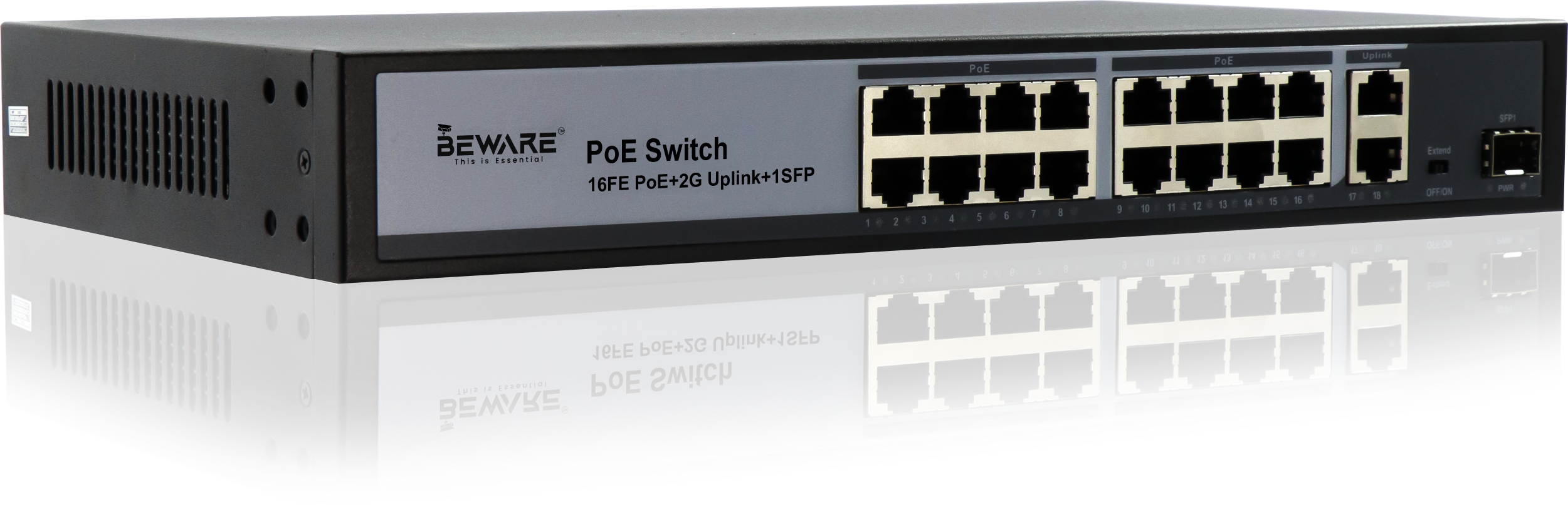 BEWARE 16 Port PoE Switch with 2 Gigabit Uplink | 16 Channel PoE Network Switch for CCTV & IP Cameras